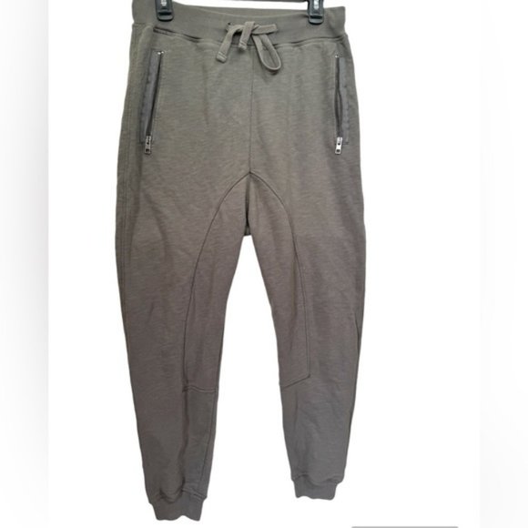 AllSaints Zodiac Cotton Sweat Pants Jogger Drawstring Zip Pocket Pants Harem Tan
